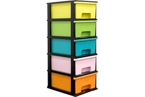 ABBAware Plastic Storage Tower Unit with Wheels, Home Organisation Storage Drawers, 5 Drawers Pastel Assorted Colours