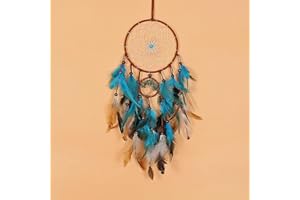 MAIQIEU Dream Catcher, Night Moon Dream Catcher Hanging Decoration, Blue and Brown Feather Craft Gifts, Wall Hanging Decoration Suitable for Children's Bedroom, Living Room and Girl's Dormitory