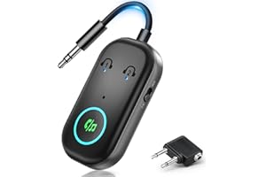 KRICSERTG 2025 New Bluetooth 5.3 Transmitter Receiver, 2-in-1 Airplane Bluetooth Adapter Compatible with 2 AirPods or Wireless Headphones, 3.5mm AUX Jack Wireless Audio Transmitterfor TV, Home Stereo, Car