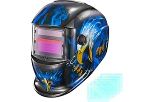 LIFERUN Automatisch verdunkelnd Solar Schweißmaske Schweißhelm, 9-13 DIN Einstellbar, Verzögerte Dimmbar, 5 Stück Ersatzgläser, für MIG, MAG, Schweißen Schneiden (Amerikanischer Adler)