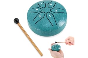 Steel Tongue Drum,HAIYUU 3 Pollici 6 Note Tamburo Handpan Strumento a Percussione Tamburo,Portatile Tamburo del Handpan in Acciaio al Carbonio Strumenti Musicali per Meditazione Yoga Zen Regali