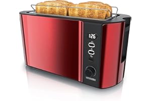 Arendo - Tostapane a 2 Fessure - Funzione Scongelamento - Doppia Parete termoisolante - 1500W - Rosso