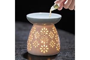DXI Lampada di Profumo di Notte, Ceramica Scavare Aroma Lampada, Bruciatori di Olio Essenziale con Tè Titolare Candelieri, Bruciatore Candela di Porcellana Bianco Piccolo Porta Candela Ceramica Diffusore