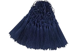 HETUYON 100pcs Silky Handmade Craft Tassels Mini Pendant for DIY Bookmark, Keychain, Garland, Graduation Cap, Curtains, Jewelry Making, Party Decoration, Sewing, Cushions and Home Decor (Dark Blue)