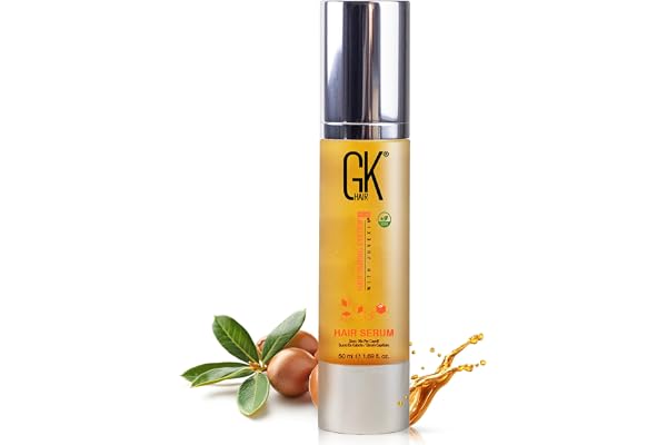 GK HAIR Global Keratin Sérum capillaire antifrisottis à l'huile d'argan 100% biologique 50ml Lissage renforçant et Protection contre la chaleur Shine Frizz Control Dry Damage Hair Repair