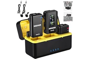 NEEWER CM28 Bezprzewodowy system mikrofonu krawatowego z etui ładującym, 2 klipsy mikrofonowe, redukcja szumów 1 kliknięcie, pamięć 4 GB, czas odtwarzania 9H, mikrofon z klapą Lavalier kompatybilny z