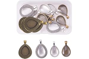 NBEADS 48 Pezzi Pendente Ciondolo Pendente Risultati Fai Da Te In Lega Pendente Cabochon per Fare Gioielli Fatti A Mano, Colore Misto, Pendente: Vassoio: 25X18mm; Cabochon: 25X18X5 mm