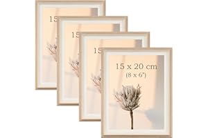 YoHyien 4 Piezas Marcos de Fotos 15x20 cm, Marcos para Cuadros de Sobremesa de Pie 20x15, Portaretratos para Fotos para Pared, Picture Frame for Wall (Grano de Madera, 15 x 20 cm)