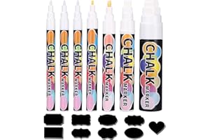 SOBEAU Set di 7 pennarelli a gesso liquido bianchi cancellabili a secco, per lavagne finestre, lavabili, 45 pennarelli a gesso (1 mm, 1 mm, 1 mm, 1 mm, 3 mm, 6 mm, 10 mm e 15 mm)