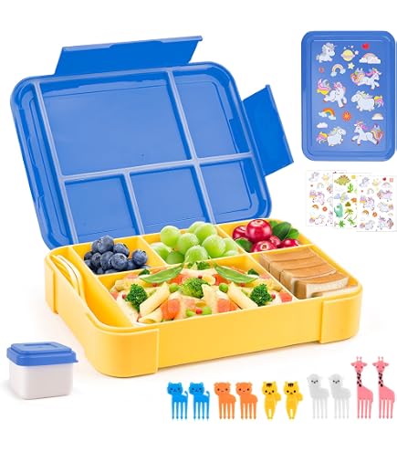 WuGU Lunch Box Enfant 1300ml 5 Compartiments Avec Couverts - Bento Vert Sans BPA Micro-ondes