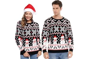 Nieery Pull Noel Famille, Pull Femme Noël Tricoté Festif Pull De Noël Col Rond Pull Tricoté Christmas Top De Noël Homme Femme