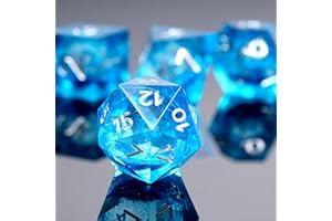 HKDZ Liquid Core DND Dice Blue Silver 7pcs with Gift Box,Handmade Resin Polyhedral D&D Dice for Dungeons and Dragons, Role Playing Dice Set D20 D12 D10 D8 D6 D4