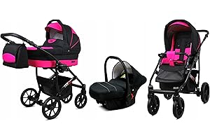 BabyLux® Bambimo Kinderwagen Set 3 in 1 - Largo - incl. Babywanne, Buggy Sportsitz, Auto-Babyschale - Autositz - Kinderwagenset - Kombikinderwagen mit Wickeltasche, Regenschutz usw.