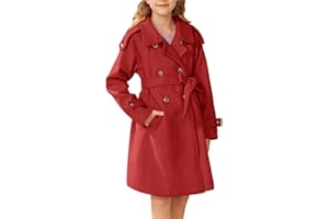 GRACE KARIN Mädchen Einfarbig Mantel Lange Raglanärmel Reverskragen Coat Weiche Warme Wintelmantel Zweireihig Jacke mit Gürtel