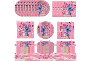 DECPTYTA Party Dekoration Stitch,Partygeschirr,Gebutstag Party Teller Servietten Tischdecke Messer und Gabel etc,Geeignet für 20 Persone (B)