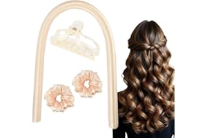 WINOK Locken über Nacht, Lockenwickler über Nacht, Stirnband Lockenwickler, Locken Im Schlaf, Hitzeloses Lockenstab Stirnband, Seidenbänder Haare, Locken Machen über Nacht Lange Haare Ribbon - Champagner