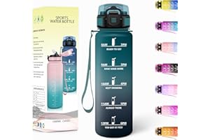 MOTSWEDI Borraccia, 1000ML Con Paglia, Borraccia Palestra Senza BPA, Borracce con Cannuccia, Bottiglia d'acqua Motivazionale con Indicatore del Tempo, Bottiglia Acqua per Palestra - Verde scuro&Grigio