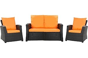 Setgarden® Set de coussins de jardin en rotin 4-5 places – pour canapé, chaise à bascule et salon, confortables pour intérieur et extérieur, polyester – imperméable (orange, 100 x 60 x 50 / 2 x 50 x