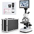 Vabiooth Dual-View Lab Compound Monocular Microscope 40X-2500X Magnification with 7" LCD Display, Wide-Field 4X/10X/40X(s)/100X(Spring Oil) Eyepieces, Adjustable Mechanical Stage, Aluminum Carry Box