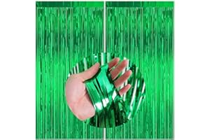 CC wonderland zone 2 Stück Grün Lametta Vorhänge - Metallische Folienvorhänge (1m x 2m) Tinsel Curtain für Party Deko,St. Patrick's Day Deko