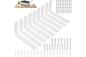 HMKESOTERIC 9 Pz Staffe per Mensole Pesanti Bianco, Reggimensola, Supporto Staffa Mensola, Staffa per Mensola Staffe a L Angolari Metallo per Montaggio Mensola Legno, 125 x 75 x 20mm