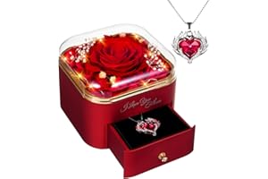GOICC Rose Eternelle Préservée Vraie Fleur Fête des Mères pour Maman Cadeau Original avec Collier pour Femmes ÉpouseIdee Cadeau avec Bijoux Saint Valentin Anniversaire Noël(Rouge)