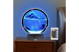 USMEI Moving Sand Art Bild rund Glas 3D Tiefsee Sandlandschaft in Bewegung Display fließender Sand Rahmen, Kinder Große Desktop Kunst Spielzeug, Home & Office Desktop Dekorationen (blau)