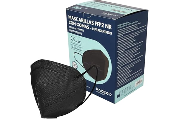 Radex | Caja de 25 Mascarillas FFP2 | Negras | 5 Capas con Capa Anti Polvo | Certificación CE 2841 | Hechas en España