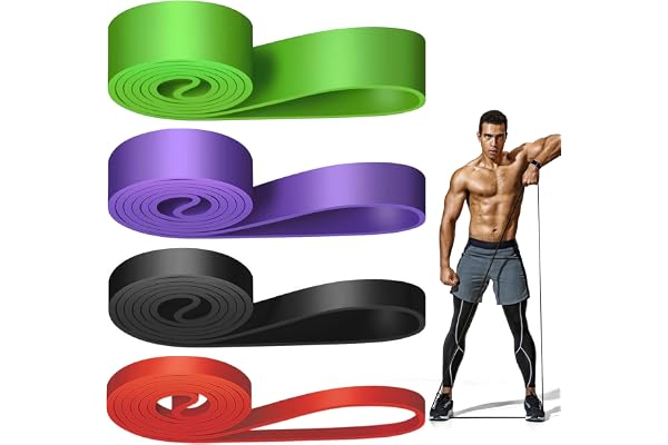 WuGU Bande Elastique Musculation (Lot de 4), 4 Niveaux de Résistance Élastique Musculation, Bandes de Résistance Élastique pour Sport, Pilates, Yoga, Musculation, Homme & Femme