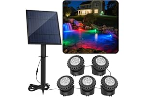 T-SUN Solar Pond Lights, RGB Underwater Spot Light Set of 5 Lights 6 LEDs Landscape Spotlight Underwater Lights IP68 Waterproof Amphibious Light for Fish Tank Garden Yard Pool Fountain Pond Waterfall