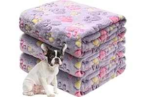 Awaytail 3 Pack Dog Blankets for Medium Dogs - Soft Fuzzy Flannel Pet Blankets for Dogs - Cute Paw Print Blanket Washable for Couch Bed Car - 60x80cm