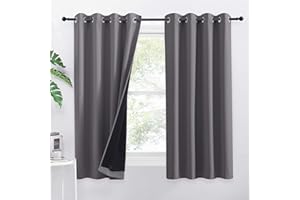 PONY DANCE Cortinas Grises Opacas 2 Piezas Cortinas Termicas Aislantes Frio y Calor Cortinas Dormitorio Cortas Cortinas Opacas Aislantes Luz con Ojales, 140x160 CM, Gris