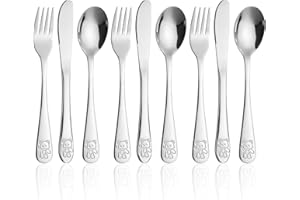 LANJUE 9 Pièces Couverts Enfant en INOX, 3 x Fourchette 3 x Cuillère 3 x Couteaux pour Enfants Bébé Maison l'école Utilisation (Argentél)