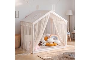 LOAOL Play Tent for Kids, Breathable Playhouse for Toddler, Large Kids House Tent Indoor & Outdoor, Castle Tent for Girls Decorated Sequin Sparkle Stars, Boho Decor