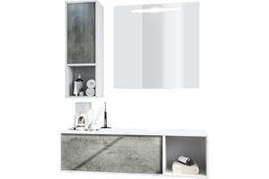 Vladon Conjunto de Muebles para baño La Costa, Cuerpo en Blanco Mate/Frentes en hormigón Oscuro, con Espejo LED