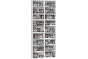 HOMCOM Rangements pour CD et DVD, meuble de rangement multimédia, capacité max. 640 CD/360 DVD et 430 Blu-ray, 18 compartiments 14 étagères réglables, pour salon, chambre, 78,5x24x175cm, blanc