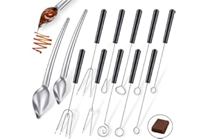 AZONELIFE 12Pcs Chocolate Dipping Set, Stainless Steel Dipping Fork Set, Cheese Fondue Forks Tools with Heat Insulation Handle, Roasting Sticks Marshmallow for Fruit Candy Cake