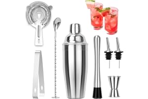FoiiLiio Cocktail Shaker Set,8 pcs Coktailmixset,Edelstahl Cocktail Set mit Zubehör für Männer,Professional Bartender Accessories,Bar Zubehör Edelstahl