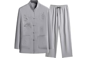 Modaworld Traje De Artes Marciales Para Hombres Ropa Tradicional China Traje Tang Uniformes De Kung Fu Ropa De Tai Chi De Lino Y AlgodóN Uniforme De MeditacióN Zen Top De Solapa Con Bolsillos