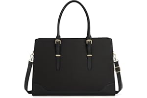 IGOLUMON Laptop Bags for Women 15.6 Inch Tote Bag Large Leather Ladies Handbags Shoulder Bags Designer Women's Totes for Work School Business Black