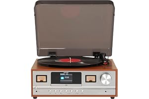 Equipo de música Denver MRD-52LIGHTWOOD. Radio FM y Dab+. Tocadiscos y Reproductor de CD. Conexión Bluetooth. Carcasa de Madera