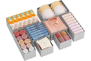 Lifewit 8 Pezzi Organizer Cassetti, Divisori per Cassetti in Tessuto, Organizer Armadio, Scatole Portaoggetti Pieghevole per Abiti, Separatori per Cassetti per Calzini, Cravatte, Cinture,Grigio Chiaro