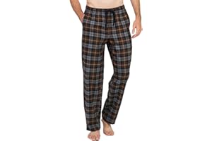 LAPASA Pantalon Pijama Hombre Algodon Franela Pajama Pant Largo Dormir Cuadro Bragueta con Boton estar en Casa Suave Comodo Invierno M38/M39