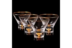 DUJUST Lot de 4 verres Martini de luxe avec bord doré (8oz), verres à cocktail sans pied en cristal avec paillettes de feuilles d'or 24K, verres à margarita pour bar à domicile, sans BPA ni plomb