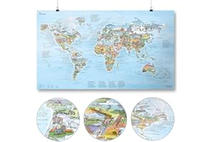 Hiking Map by Awesome Maps - Mappa del mondo illustrata per escursionisti ed esploratori - riscrivibile - 97,5 x 56 cm
