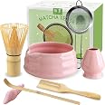 JBER Matcha Bezemset, roze, 7-delige matcha bezem en bezemhouder, matcha-schaal met uitloop, zeef, lepel en houder, Japanse m