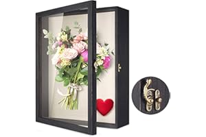 TJ.MOREE Flowers Shadow Box Display Case 13 x 16 Large Shadow Box Picture Frame with Glass Wedding Bouquet Memorabilia Medals Photos Memory Box