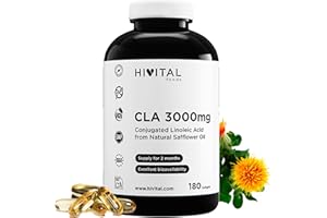 HIVITAL FOODS CLA (Konjugierte Linolsäure) 3000 mg pro Dosis. 180 Softgel-Kapseln für 2 Monate Behandlung. 100% natürlichem Saflor-Pflanzenöl. Hergestellt von HIVITAL