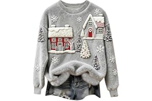 RLEHJN Flanell Weihnachtspullover Damen,Fleece Christmas Sweater Warmer Weihnachtskleidung Pullover Weihnachten Weihnachts Frau Ugly Hässliche Baumwolle Weihnachtspulli