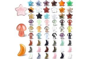 NUENEN 54 Stück Heilsteine Kristall Pilz Mond Stern Kristall Steine ​​Mini Daumen Steine Pilz Kristalle Skulptur Deko Edelsteine Kristall für Hexerei Zubehör DIY Meditation Ausgleich Schmuck Deko